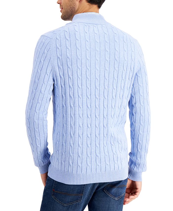 Club Room Men's Cable Knit Quarter-Zip Cotton Sweater, Created for Macy ...