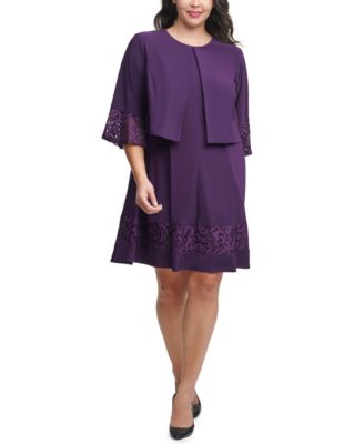 Jessica Howard Plus Size Lace-Trim Dress Bell-Sleeve Jacket Macy's