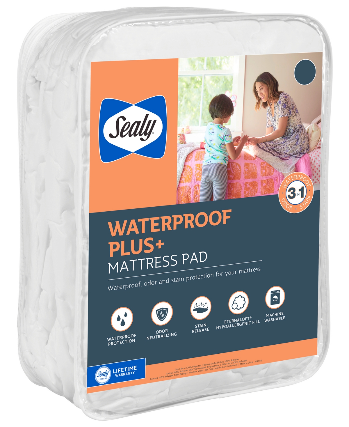 Sealy Waterproof Plus+ Mattress Pad, Full - White