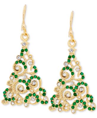Charter Club - Gold-Tone Crystal Christmas Tree Drop Earrings