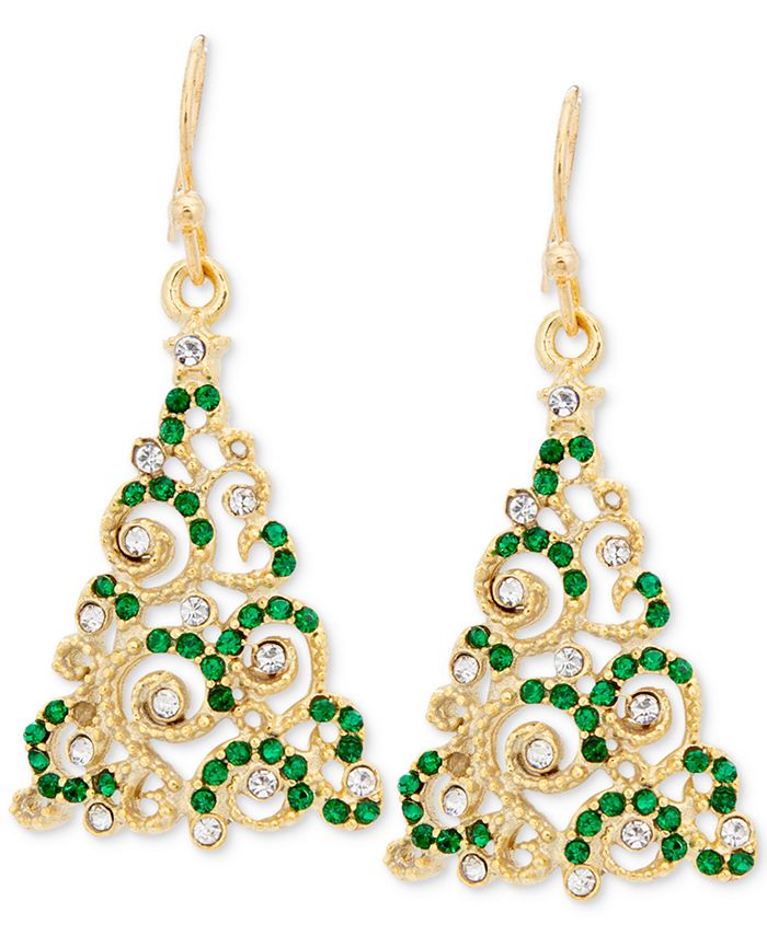 Charter Club Gold Tone Crystal Christmas Tree Drop Earrings