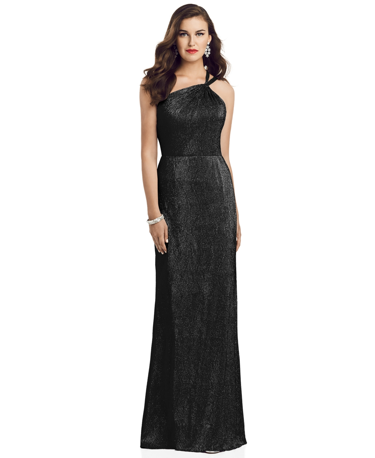 Dessy Collection One-Shoulder Metallic Gown
