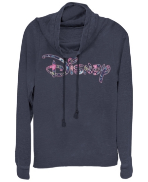 Fifth Sun Juniors Disney Logo Disney Floral Fill Fleece Cowl Neck Sweatshirt