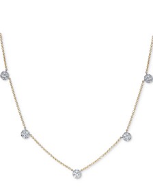 Diamond Dangle Cluster Statement Necklace (1 ct. t.w.) in 14k White Gold or 14k Two-Tone (14k Gold & 14k White Gold) 16" + 2" extender