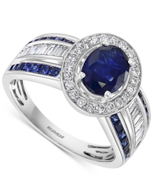 image of Effy Sapphire (2-3/8 ct. t.w.) & Diamond (1/2 ct. t.w.) Statement Ring in 14k White Gold