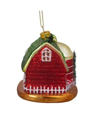 Festive and Barn with Roof Glass Christmas Ornament