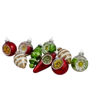 Northlight 9 Count Retro Reflector Glitte Glass Christmas Ornaments In Silver