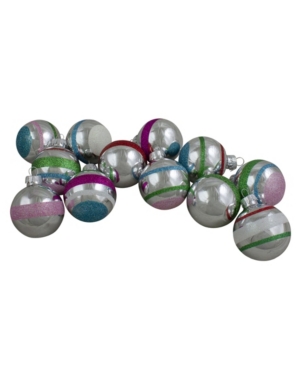 Northlight Count Shiny Glitter Striped Glass Christmas Ball Ornaments In Silver