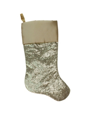 Northlight Golden Tone Metallic Sequined Christmas Stocking With Satin Cuff