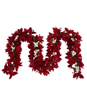 Northlight Unlit Artificial Poinsettia Floral Christmas Garland In Red