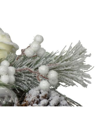 Unlit Floral Flocked Pine Artificial Grapevine Christmas Wreath