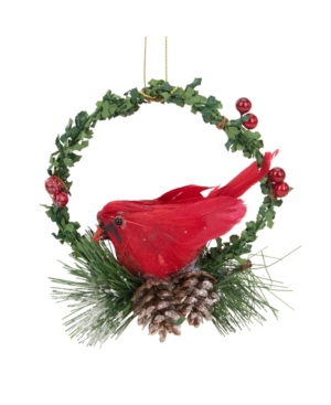 Northlight Cardinal In A Holly Wreath Christmas Ornament In Red