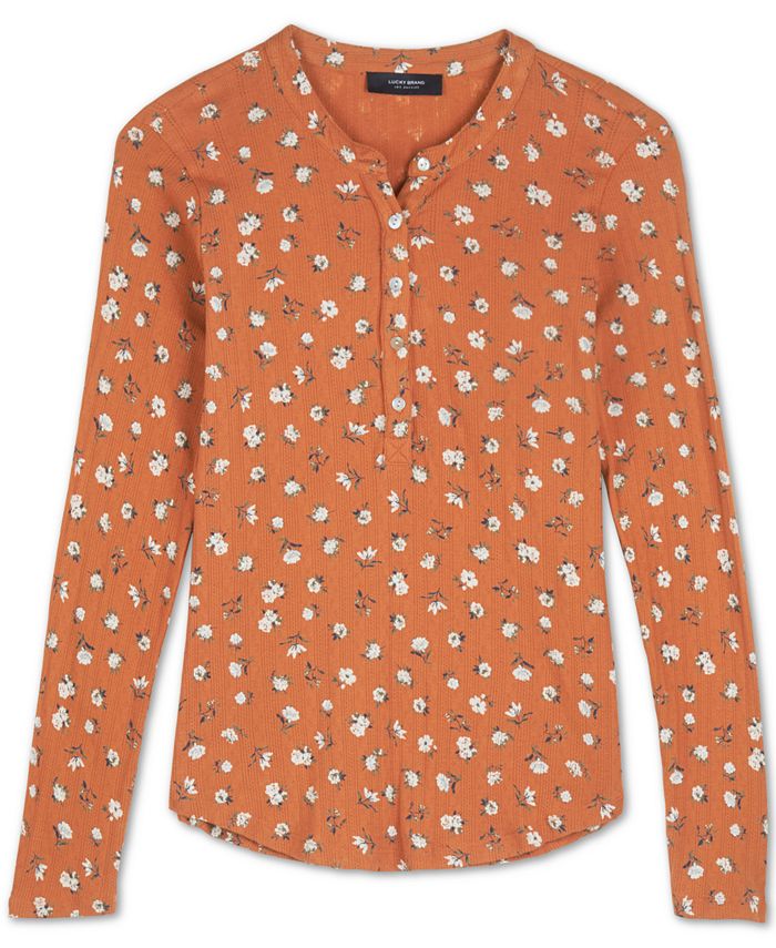 Lucky Brand Printed Cotton Henley Top Macy's