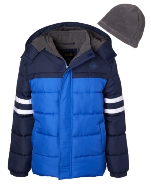 image of Ixtreme Big Boys Color block Puffer with Stripe and Fleece Hat