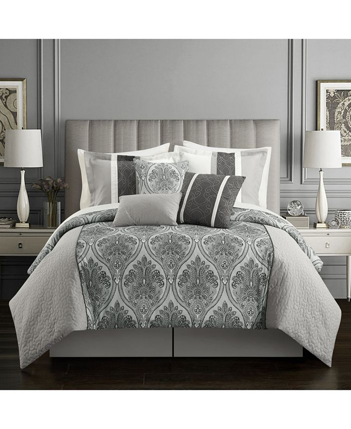 7-Piece White & Gold Stripe Embellished Comforter Set, Queen, Sold by at Home