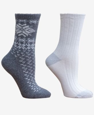 Cuddl Duds - Women's 2-Pk. Feathered Snowflake Boot Crew Socks