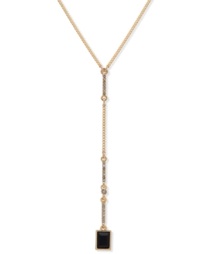 image of Dkny Gold-Tone Pave & Jet Stone Lariat Necklace, 16