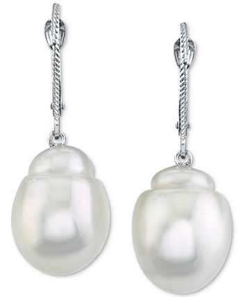 Macy's - Cultured White South Sea Baroque Pearl (11mm) Drop Earrings in 14k White Gold