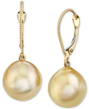 image of Cultured Golden South Sea Oval Pearl (11mm) Drop Earrings In 14k Gold