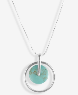 image of Lucky Brand Silver-Tone Turquoise-Look Stone Orbital Pendant Necklace, 17