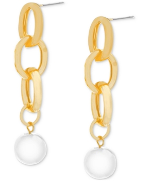 image of Steve Madden Gold-Tone Chain Link & Imitation Pearl Linear Drop Earrings