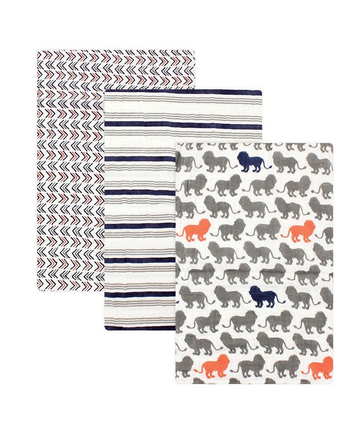 Yoga Sprout Baby Boys and Girls Lion Muslin Swaddle Blankets, Pack of 3