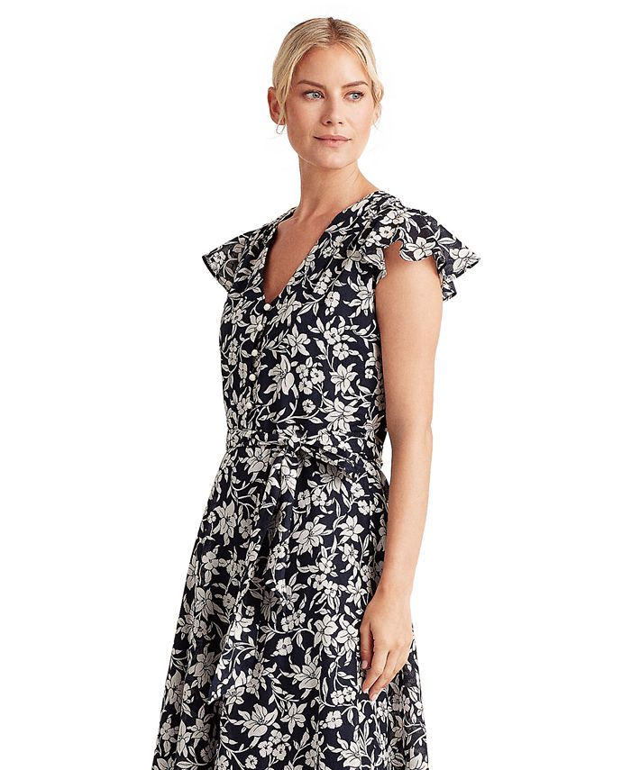 Lauren Ralph Lauren Flutter-Sleeve Cotton Dress - Macy's
