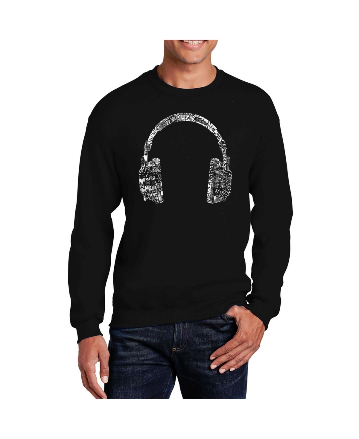 Men's Word Art Headphones - Languages Crewneck Sweatshirt - Gray