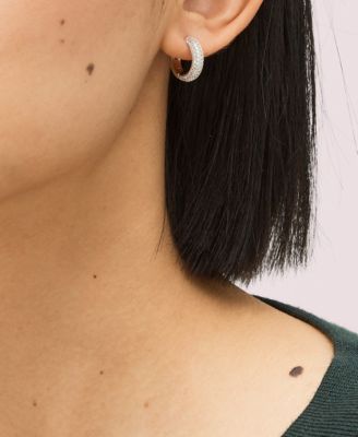 Gold-Tone Small Pav&eacute; Huggie Hoop Earrings, 0.62"