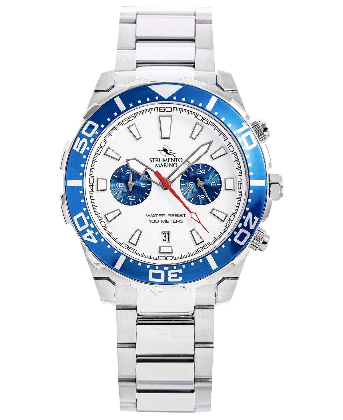 Strumento Marino Men's Skipper Dual Time Zone Stainless Steel Bracelet Watch 44mm, Created For Macy's In Stainless Steel  Blue
