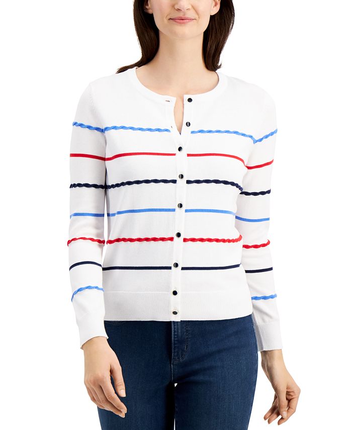 Charter Club Petite Textural-Striped Cardigan Sweater, Created for Macy ...