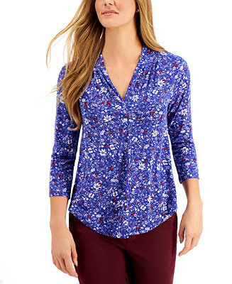 Charter Club Petite 3/4-Sleeve Floral Blouse, Created for Macy's 