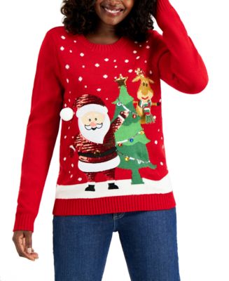 Karen Scott Petite Santa & Friends Sequin Pullover Sweater, Created for  Macy's - Macy's