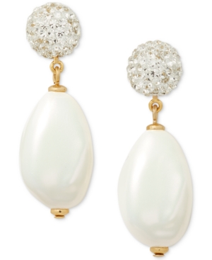 image of Kate Spade New York Gold-Tone Pave Fireball & Imitation Pearl Drop Earrings