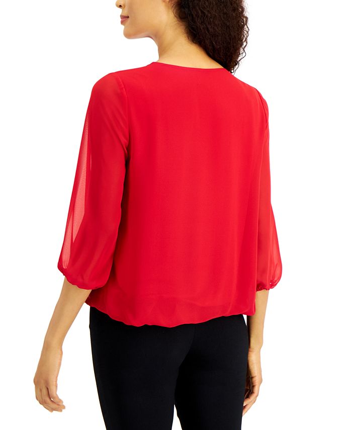 JM Collection Three-Quarter-Sleeve Necklace Top, Created For Macy's ...