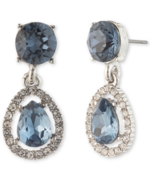 image of Givenchy Silver-Tone Stone & Crystal Teardrop Halo Drop Earrings