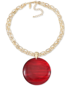 image of Style & Co Gold-Tone Resin Stone Double Chain Pendant Necklace, 18