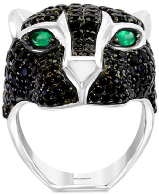 EFFY&reg; Men's Black Spinel and Green Onyx Panther Ring in Sterling Silver