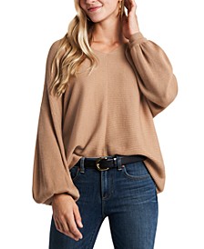 Rib-Knit Bubble Sleeve Sweater