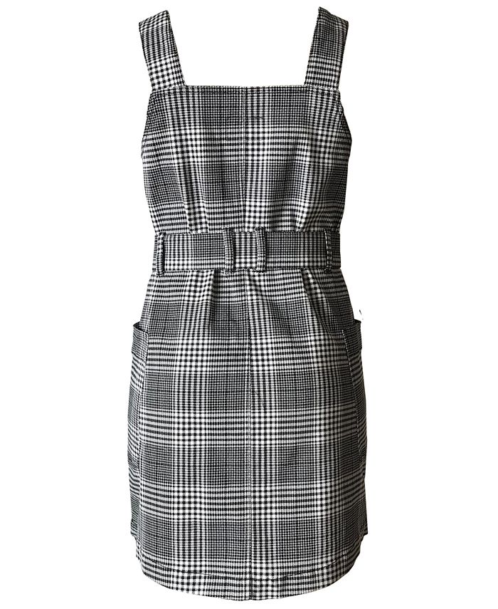 Tinseltown Juniors Plaid Belted Overalls Dress Macy s