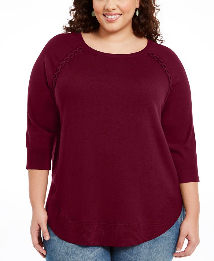 Style & Co Plus Size Braided Lace-Up Tunic, Created for Macy's - Macy's