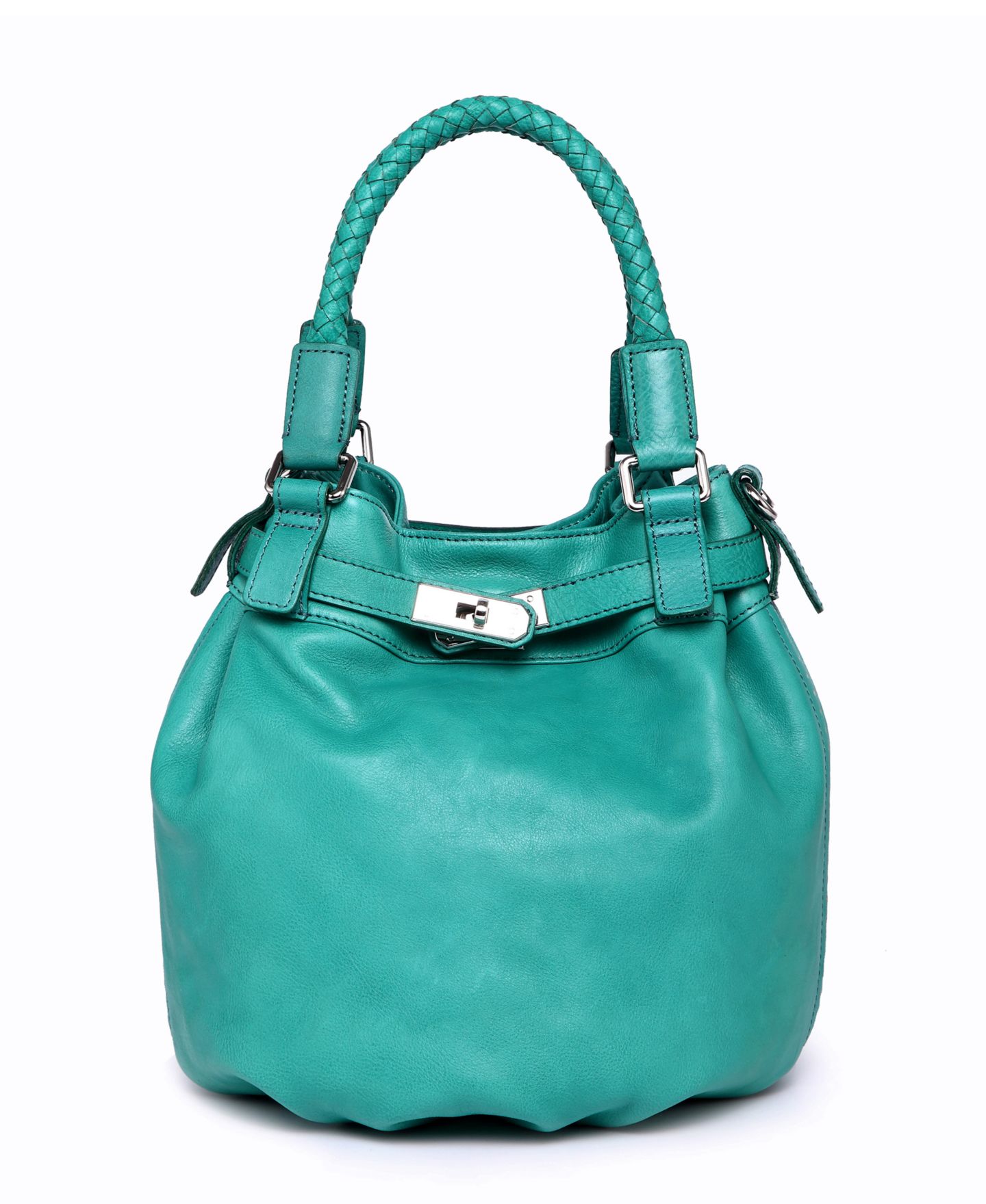 Женская сумка OLD TREND Pumpkin Small Leather Crossbody Bucket, цвет: Аквамариновый — фото 10