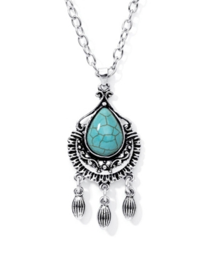 image of Macy-s Simulated Turquoise in Fine Silver Plated Pear Chandelier Pendant Necklace