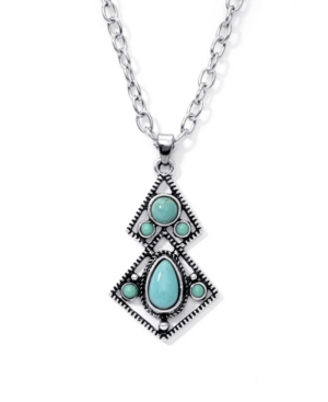 image of Macy-s Simulated Turquoise in Fine Silver Plated Diagonal Pendant Necklace