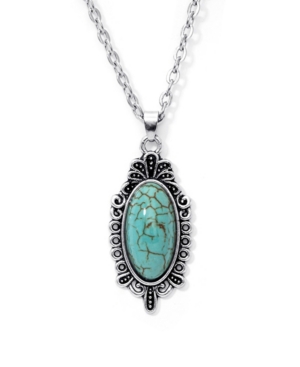 image of Macy-s Simulated Turquoise in Fine Silver Plated Oval Pendant Necklace