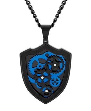 image of Macy-s Men-s Gear and Shield Pendant Necklace in Two-Tone Stainless Steel
