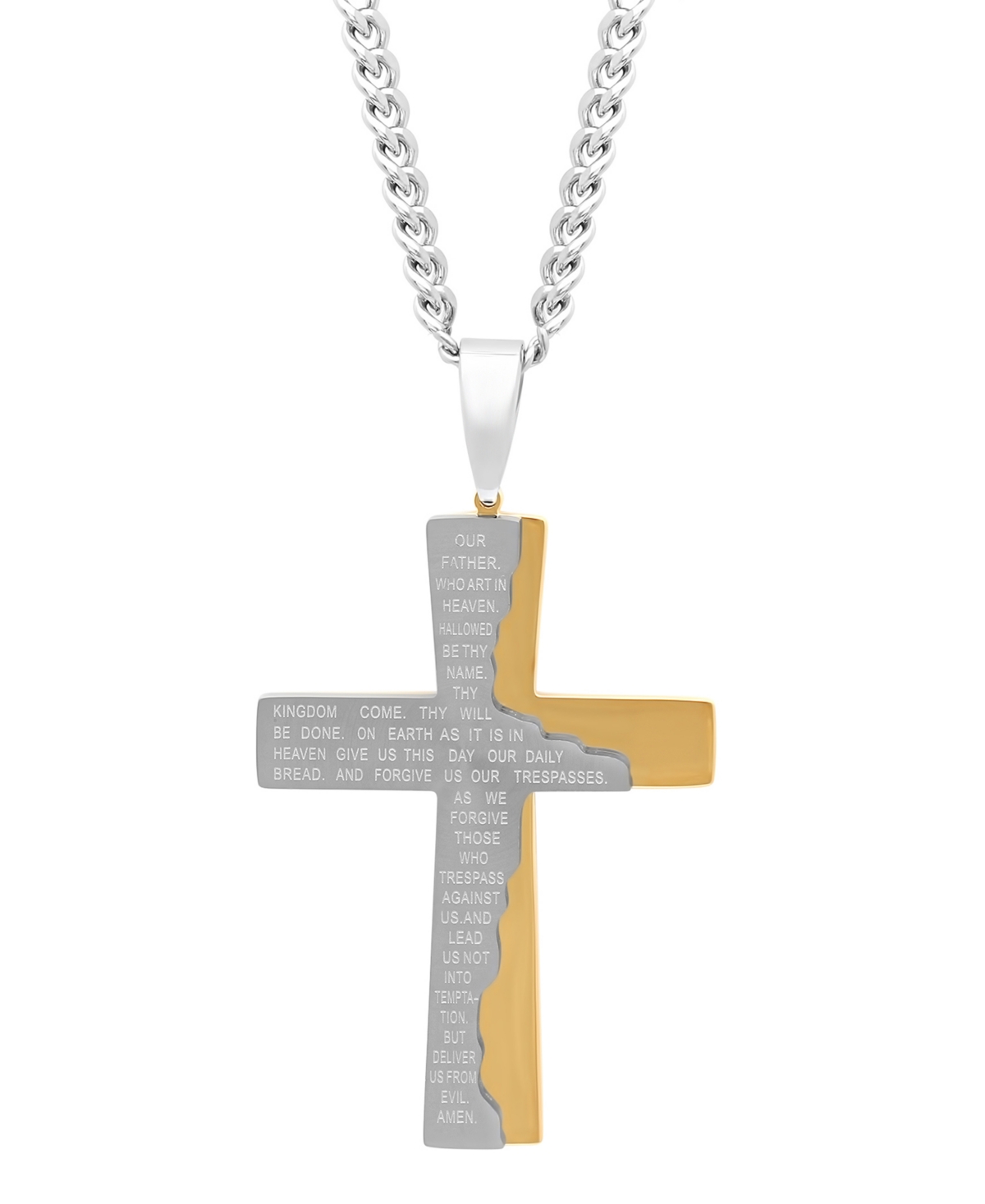 C & c Jewelry Macy's Men's The Lord's Prayer Tablet Cross Pendant Necklace in Two-Tone Stainless Steel
