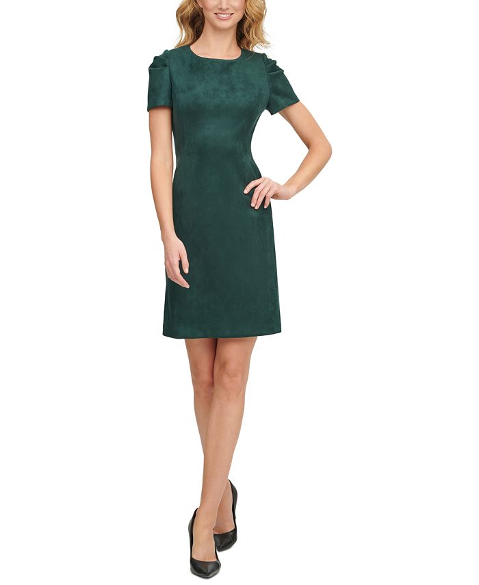 Calvin Klein Scuba-Crepe Faux-Suede A-Line Dress & Reviews - Dresses -  Women - Macy's