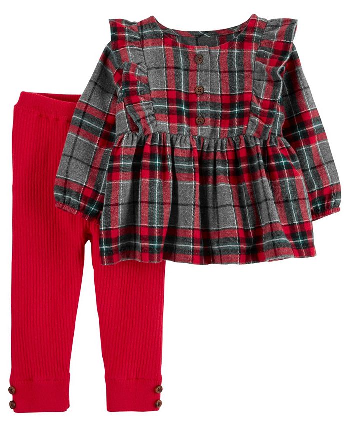 Carter's Baby Girl 2-Piece Plaid Flannel Top & Pant Set - Macy's