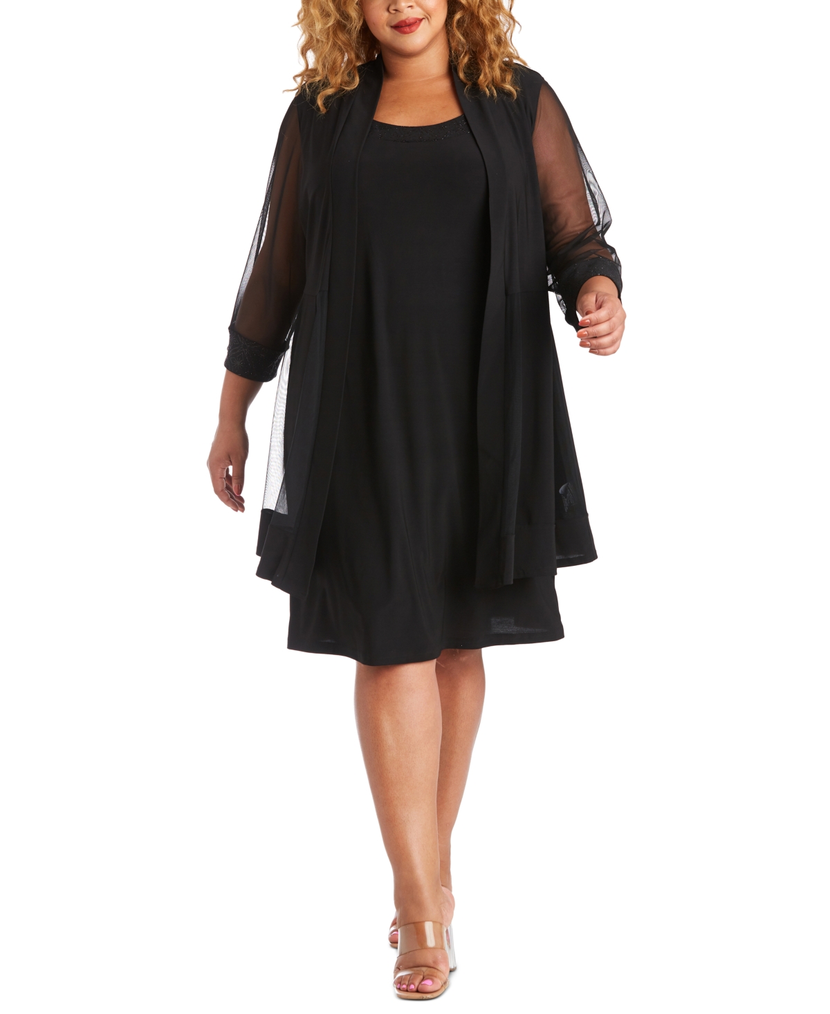 Plus Size Retro Dresses 50s, 60s ,70s, 80s, 90s R  M Richards Plus Size Embellished Dress  Jacket - Black $109.00 AT vintagedancer.com